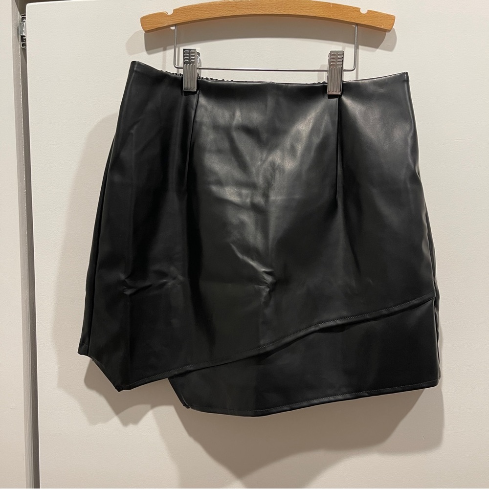 GRACE KARIN Faux Leather Skirt/Skort Ruched Wrap High Elastic Waisted PU